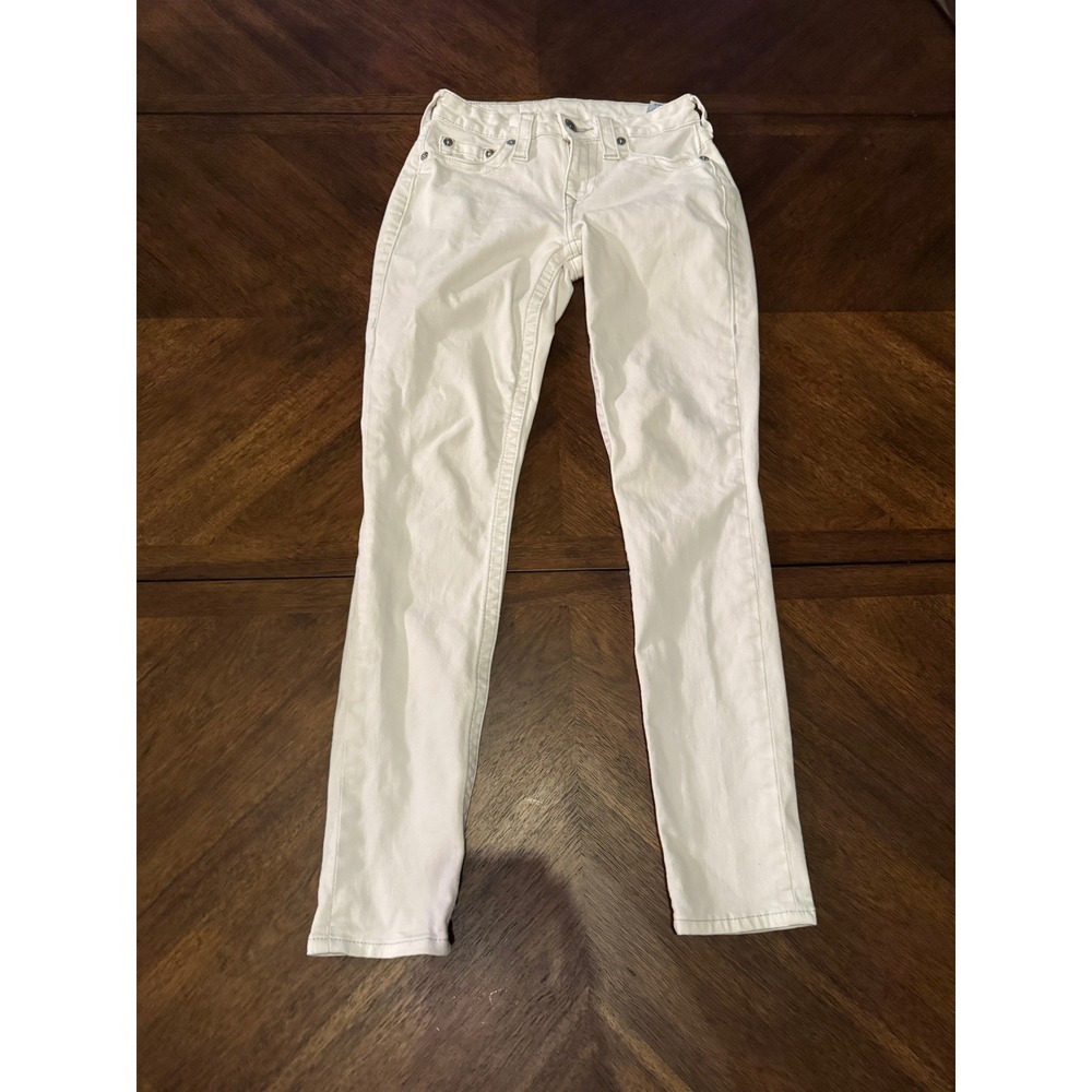 True Religion Skinny Jeans White Denim Horseshoe Stitch Womens‎ 26 W26 L28 |V1